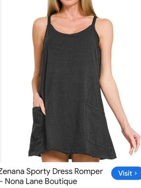 Zenana sporty romper dress Charcoal Sleeveless Pocket